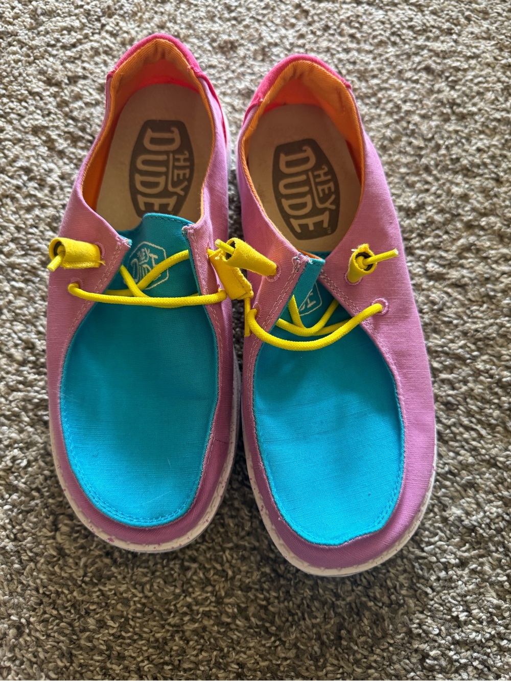Hey Dude women’s Pink, Turquoise & Yellow Casual Slip-Ons - Picture 1 of 6